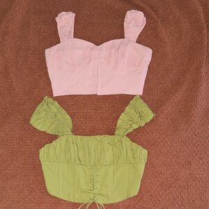 Forever 21 Pink and Light Green Ruched Bustier Crop Tops 💚🩷